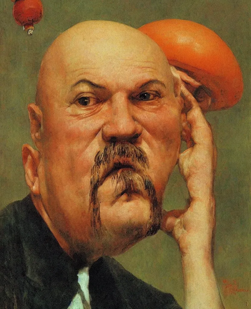 Image similar to A portrait of Vladimir Lenin as an anthropomorphic mushroom by Ilya Repin