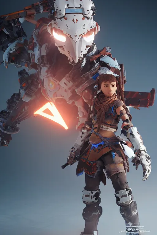 Image similar to combination suit armor aloy horizon forbidden west horizon zero dawn robot ninja mask helmet backpack tribal, aesthetic octane render, 8 k hd resolution, by ilya kuvshinov and cushart krentz and gilleard james radiating a glowing aura cgi rtx 2 0 2 2