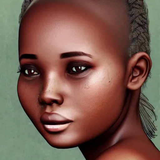 Image similar to very beautiful African girl with freckles, elegant look, tired eyes, artstation