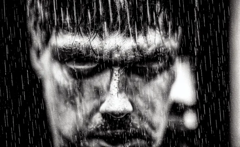 Prompt: cinestill 5 0 d candid photographic portrait by david cronenberg of black francis, modern cyberpunk moody emotional cinematic, closeup, pouring rain menacing lights shadows, 8 k, hd, high resolution, 3 5 mm, f / 3 2, ultra realistic faces, ex machina