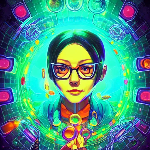 Image similar to skill magic geek inside matrix deepdream radiating a glowing aura stuff loot legends stylized digital illustration video game icon artstation lois van baarle, ilya kuvshinov, rossdraws,