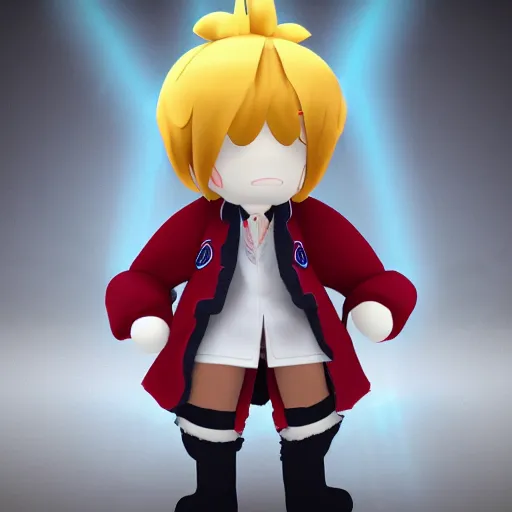 Image similar to cute fumo plush of an idol boy, popstar, lens flare refraction, vray