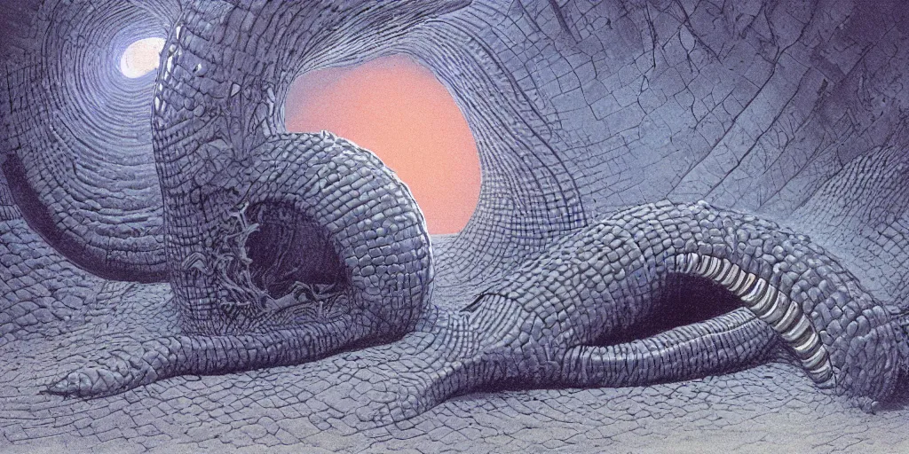 Image similar to angry, screaming nautilus sandworm, made of neon light, volumetric lighting, by caspar david friedrich and wayne barlowe and ted nasmith