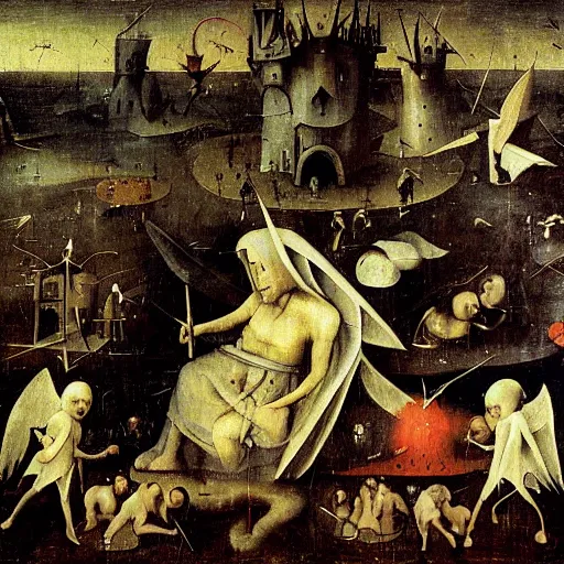 Image similar to angels and death by hieronymus bosch