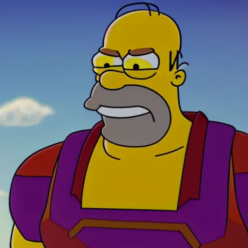 Image similar to CG Homer Simpson as Thanos, cinematic, 4K