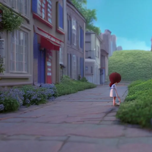 Image similar to 3d render cinematic film still from a 2022 Pixar movie About Ghibli characters , in the style of Pixar, shallow depth of focus