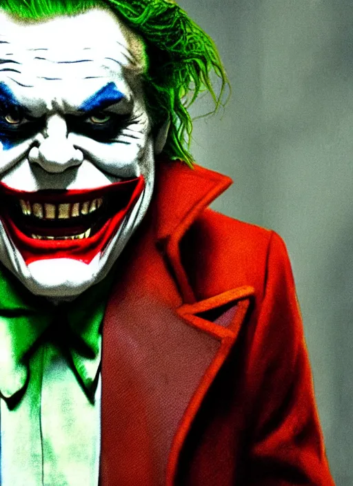 Image similar to film still of jack nicholson as joker in the new joker movie, 4 k