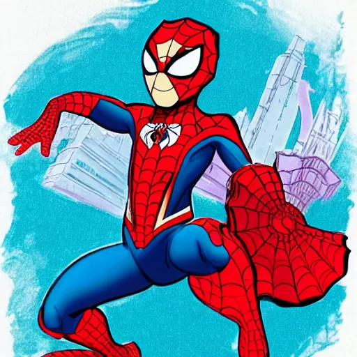 Prompt: princess spiderman, in the disney marvel style,