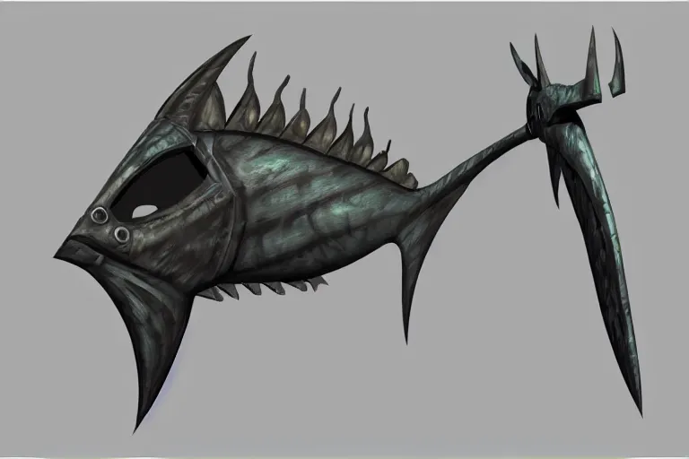 Image similar to a tribal swordfish mask, artstation reference sheet concept art