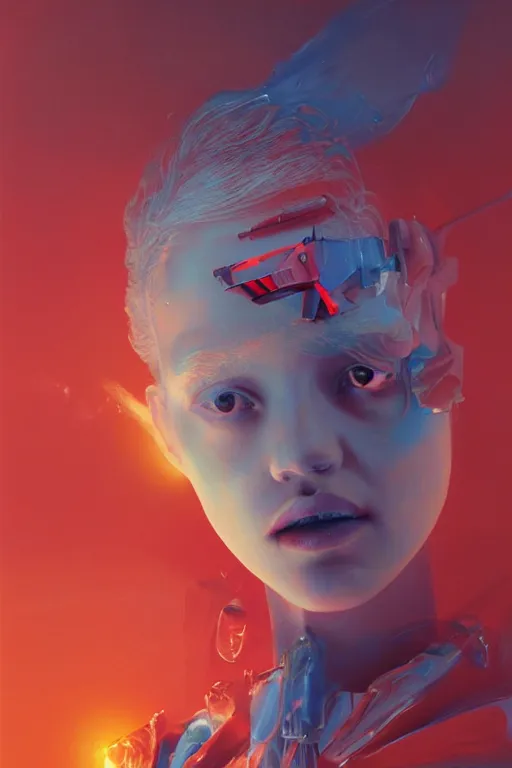 Prompt: 3 d, sci - fi, sun, sleepy fashion model face, sun, cinematic, lightning clouds, vogue cover style, stanley kubrick, light red and deep blue mood, realistic painting, intricate oil painting, high detail, figurative art, multiple exposure, poster art, 3 d, by tooth wu and wlop and beeple and greg rutkowski