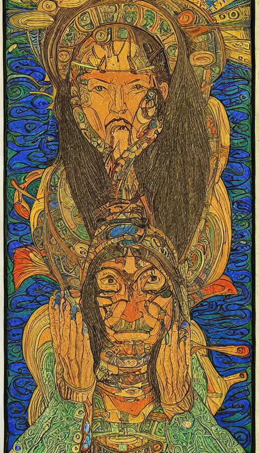 Image similar to portrait of a digital shaman, by ivan bilibin,