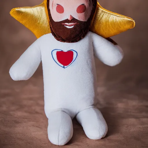 Image similar to Jesus plush doll, 8k, photography, studio photo