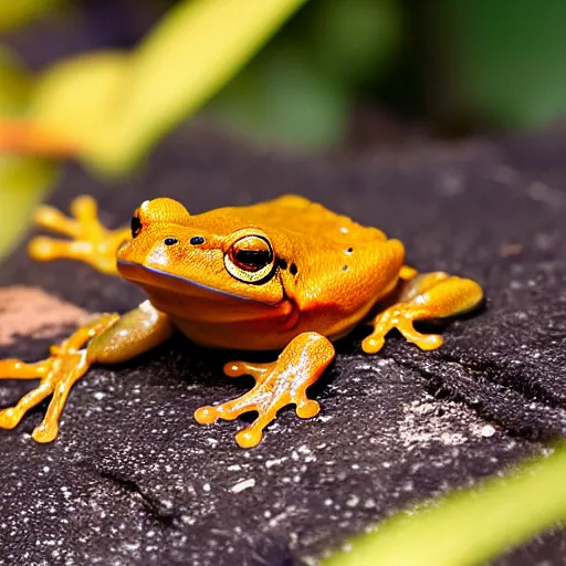 Prompt: photo { orange } frog