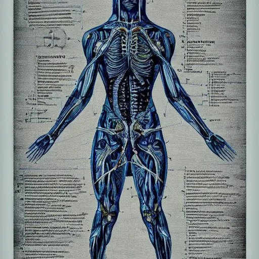 Image similar to anatomical diagram of god's blueprints, schematic, technical diagram, black paper, exceedingly insanely intricate, davinci, circuits, infographic, blueprint, illuminated manuscript, hand drawn, sketch