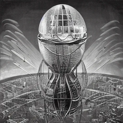 Prompt: enormous flying city in a faberge egg, sky, steampunk, fantasy art, masterpiece, hugh ferriss