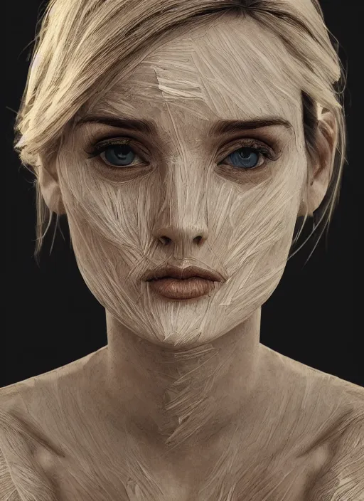 Image similar to beautiful blonde female mummy who looks like young winona ryder wearing old bandages, hyper realistic digital illustration, hd, intricate, depth of field, soft lighting, elegant, character design