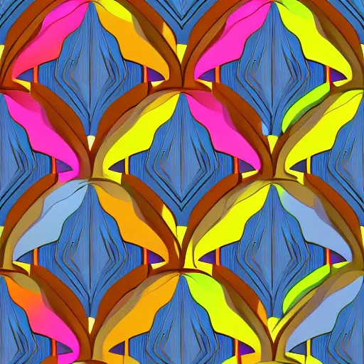 Image similar to seamless pattern of large colorful arches in escher style horizontal multilayers minimalism wallpaper