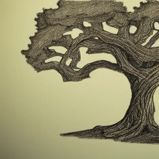 Image similar to oak tree on a hill, logo, pencil drawing, sharp lines, detailed