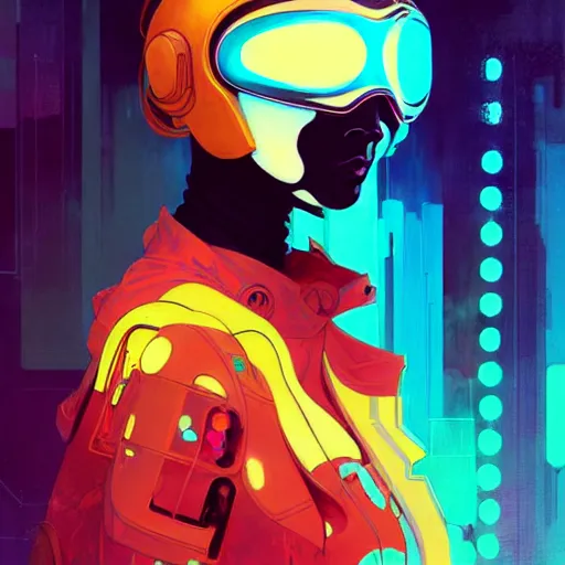 Prompt: a beautiful painting of a cyberpunk girl with a helmet by sachin teng! and pascal blanche and alphonse mucha! and ruan jia! and josan gonzalez!. in style of conceptual art. colorful comic, film noirs, akira, brush stroke, vibrating colors, hyper detailed. octane render. trending on artstation