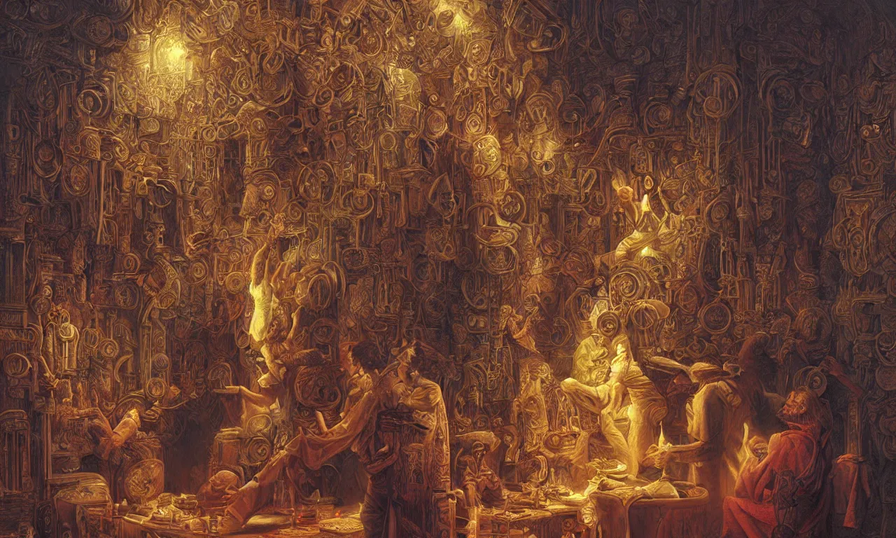 Prompt: compression is intelligence, concept art, intricate detail, volumetric shadows and lighting, realistic oil painting by tim hildebrandt, gustave dore,