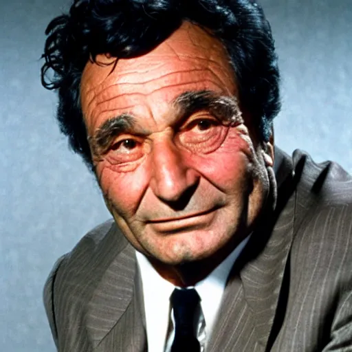 Image similar to peter falk looking confused, colorized, 4k