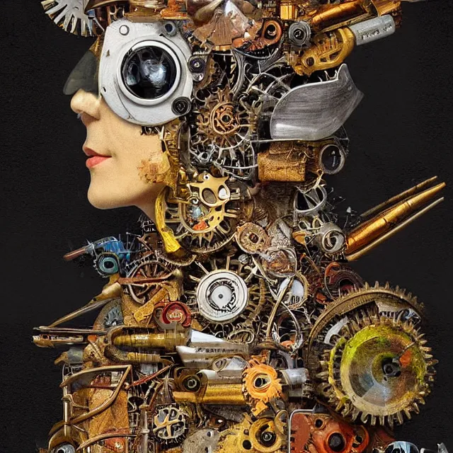 Image similar to profile portrait of a bird, computer parts, mechanical parts, by giuseppe arcimboldo, steampunk, cyberpunk, futuristic, psychedelic, surreal, sci - fi, vaporwave, alien, dreamlike.