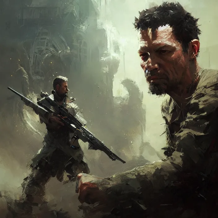 Image similar to 4k, portrait of a killer, art by greg rutkowski, art by craig mullins, art by thomas kincade, art by Yoshitaka Amano