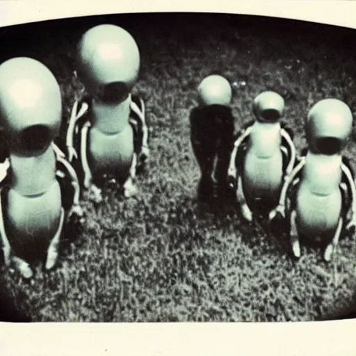 Image similar to polaroid photograph of aliens visiting earth, 1 9 5 0