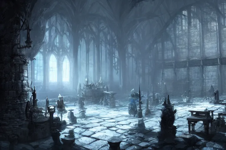 Prompt: collaborative environment concept art by Feng Zhu and Hidetaka Miyazaki, in the style of Dark Souls