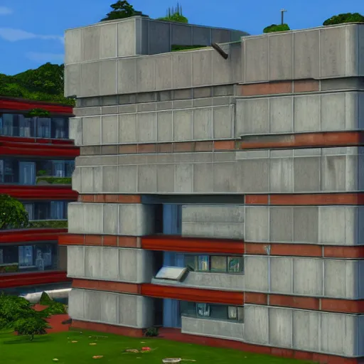 Prompt: a dystopian soviet brutalist house in the Sims 4, very detailed, high quality photo, designed by David Adjaye, architecture by Kengo Kuma