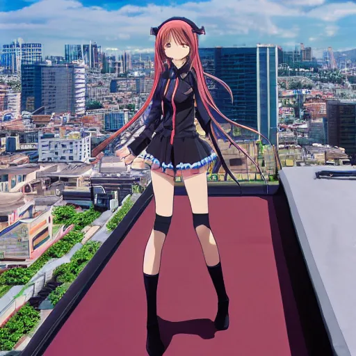 Image similar to anime girl on rooftop, yoasobi