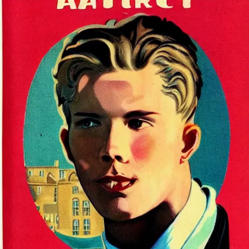 Image similar to “Austin Butler portrait, color vintage magazine illustration 1950”