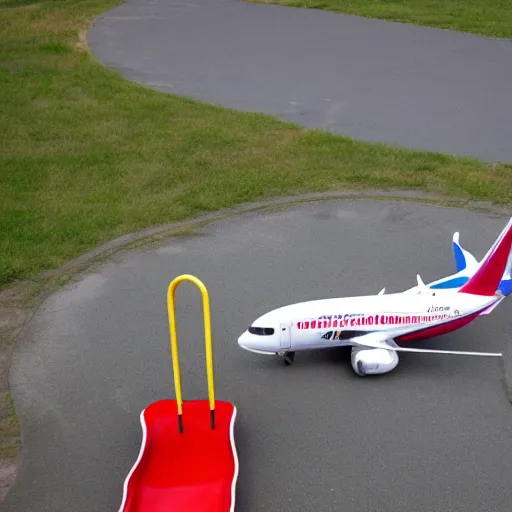 Prompt: a Boeing 737 at a playground