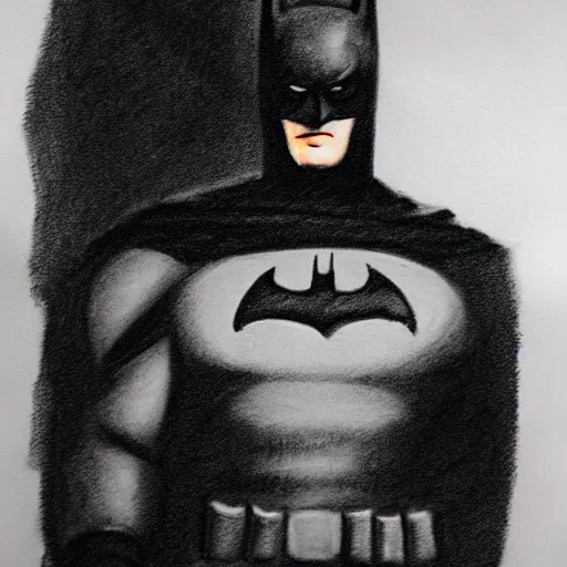 Image similar to charcoal sketch of batman with strong dramatic lighting,