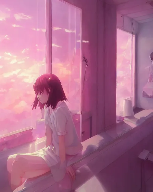 Prompt: a pink works, everything is pink, perfect shading, atmospheric lighting, by makoto shinkai, stanley artgerm lau, wlop, rossdraws