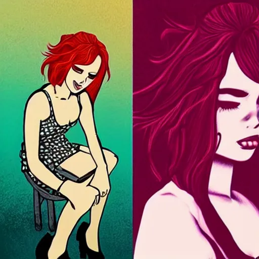 Image similar to “album cover indie red head singer girl comic style”