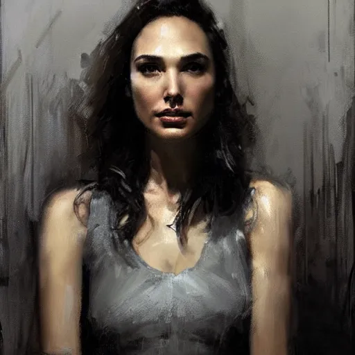 Image similar to portrait of gal gadot, shades of gray by jeremy mann