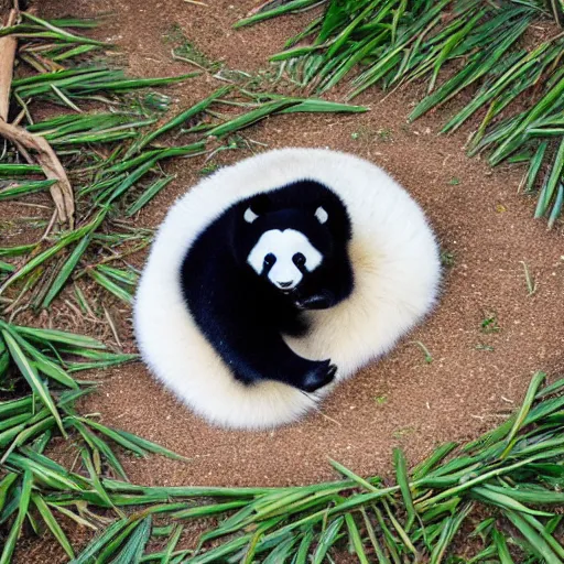 Image similar to small panda, Surrounded by a circle of bamboo