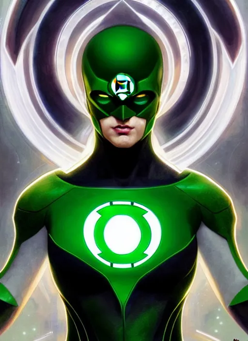 Image similar to symmetry!! green lantern, sci - fi, global illumination!! intricate, elegant, highly detailed, digital painting, artstation, concept art, smooth, sharp focus, illustration, art by artgerm and greg rutkowski and alphonse mucha