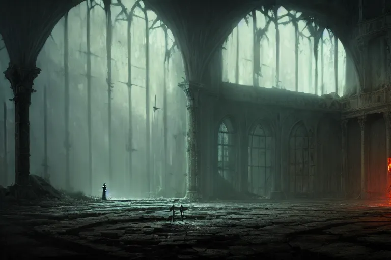 Prompt: lonely knight in abandoned ruins, dark fantasy artwork, photorealistic, unreal engine 5, cinematic 4k wallpaper, 8k, ultra detailed, high resolution, artstation, award winning, by greg rutkowski