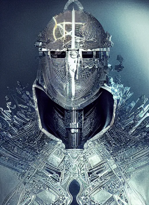 Image similar to portrait of futuristic king arthur knight cyborg, kintsugi, x - ray, modern fine art, fractal, intricate, elegant, highly detailed, digital photography, subsurface scattering, by jheronimus bosch and frank miller and greg rutkowski,