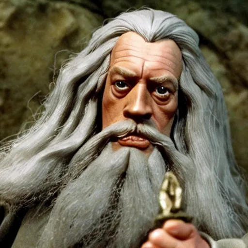 Image similar to A Still of Patrick McGoohan as Gandalf in The Lord of the Rings (2001), full-figure