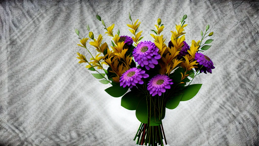 Image similar to bouquet of flowers on a textured background y2k xeroxed image octane render sharpening