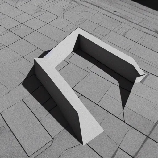 Prompt: brutalist building in the shape of a penrose triangle