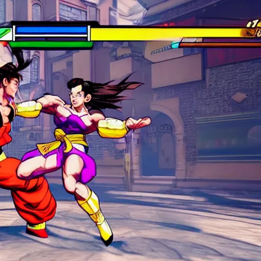 Image similar to chun li fighting goku in street fighter v