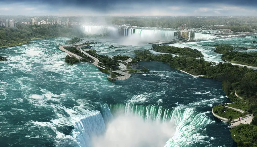 Prompt: niagara falls out of control, hyperdetailed, artstation, cgsociety, 8 k