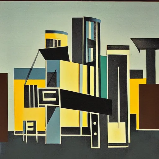 Image similar to a bauhaus style painting of a night club