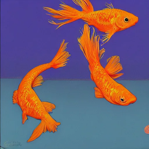 Image similar to goldfish tearing the fabric of reality by gerald brom and andy warhol