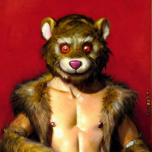 Image similar to a portrait of a furry hamato yoshi splinter wearing a red kimono, hairy, furry body, furry arms, feet, tail. highly detailed painting by gaston bussiere, craig mullins, j. c. leyendecker, furry