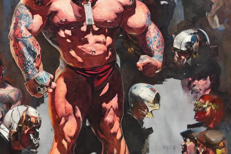 Image similar to martyn ford as juggernaut stands out at a party, painted by phil hale and rick berry and dean cornwell and norman rockwell and jeremy mann